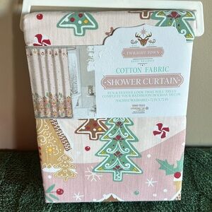 COPY - Twilight Town cotton Fabric Shower Curtain Pink Gingerbread House NEW